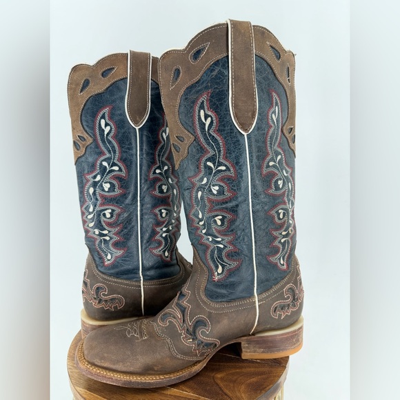 Rockin Leather Women’s Tall Distressed Brown Boot w/ Blue Shaft 2121 Size 9.5 - Picture 5 of 10